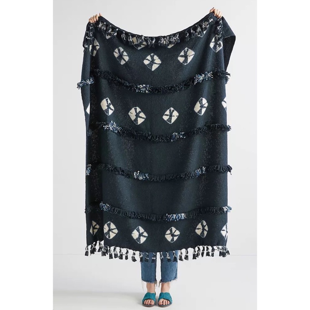 Anthropologie Sierra Fringed Throw Blanket